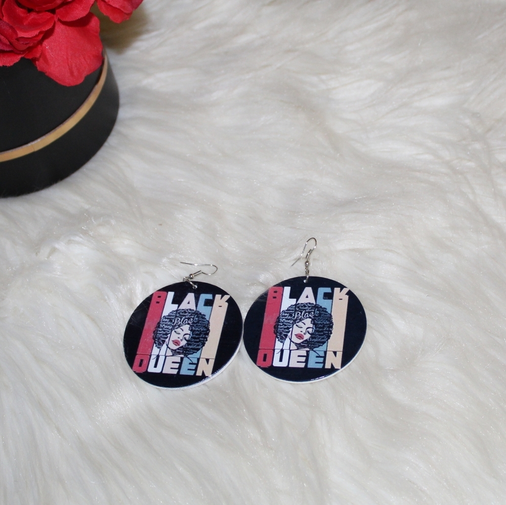 Black Queen Afro Wood Statement Earrings